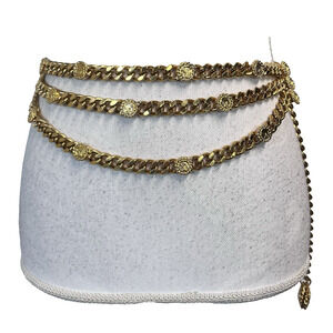 Vintage St John Logo Triple Strand Gold Tone Medallions Chain Link Belt 38" (#36